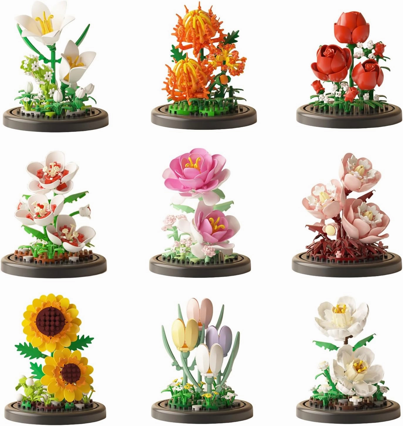 9 Flowers 1500Pcs Mini Building Blocks Set for Adults – Botanical Flower Model Kit with Roses – Micro Toy Building Bricks Set for Room Decor – Unique Valentine’s Gift for Teens and Adults Age 14 