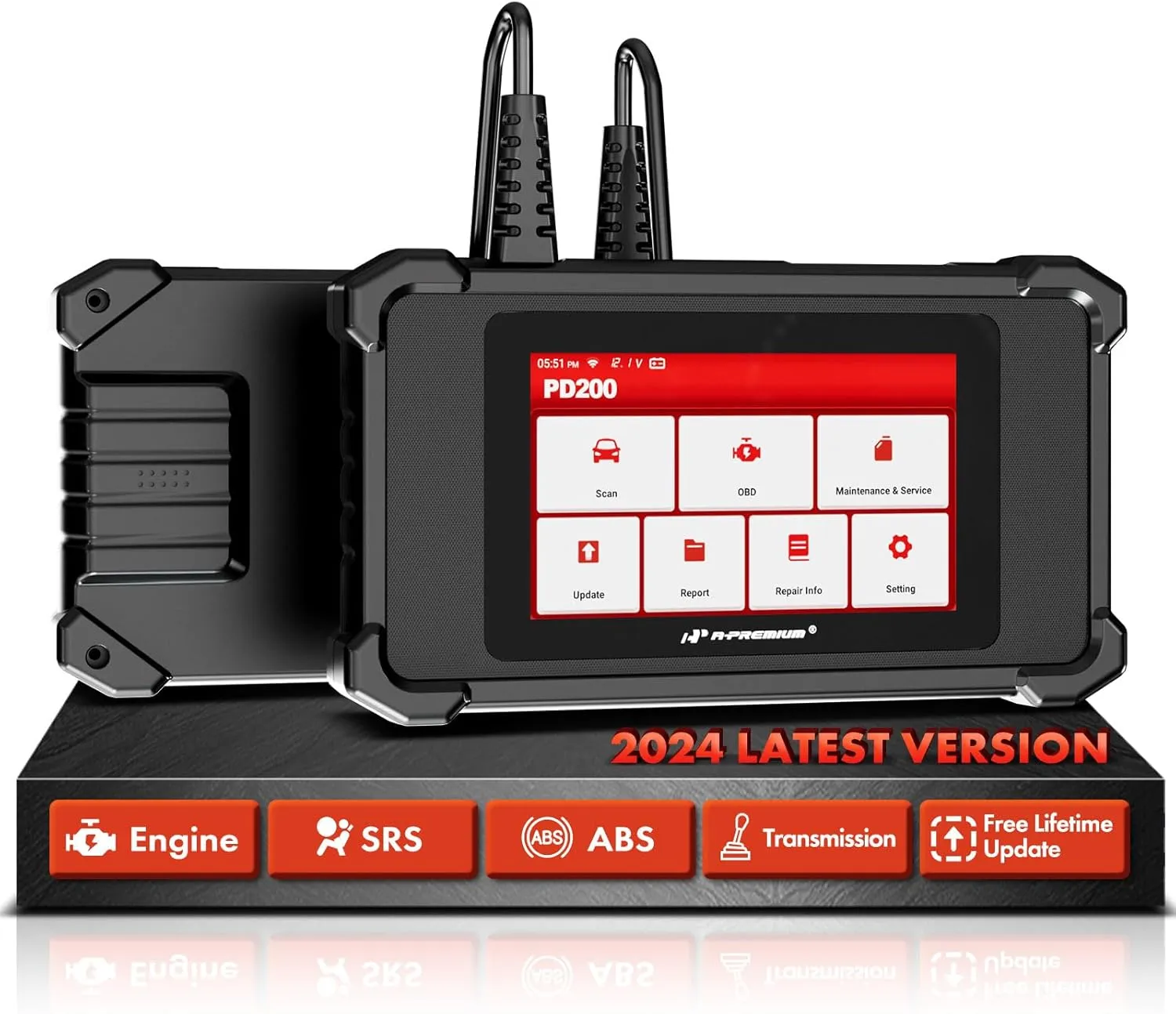 A-Premium 2024 PD200 Enhanced 4 System OBD2 Scanner Diagnostic Tool, All Function Check Engine Code Reader Scan Tool, For Engine/ABS/SRS/Transmission System, 8 Reset, Free Online Update