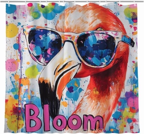 Abstract Colorful Shower Curtain, Cute Flamingo with Bloom Art Painting Shower Curtain Set with 12 Hooks, 72 x 72 Inches Shower Curtain for Bathroom Decor