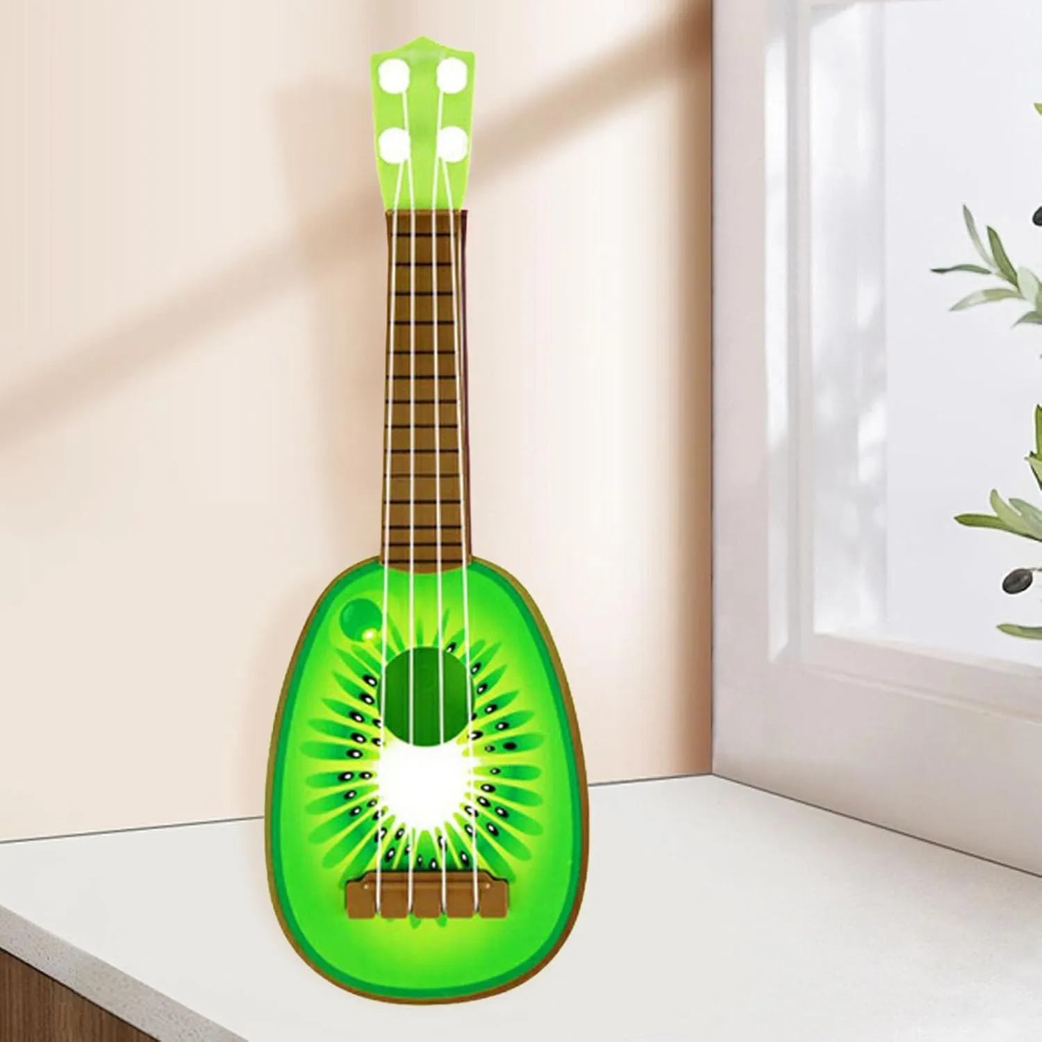 Acouto Kids U Toy - Lightweight 4 Strings Musical Instrument for Ning & Fun, for Young Beginners, Strawberry Design (Kiwi)