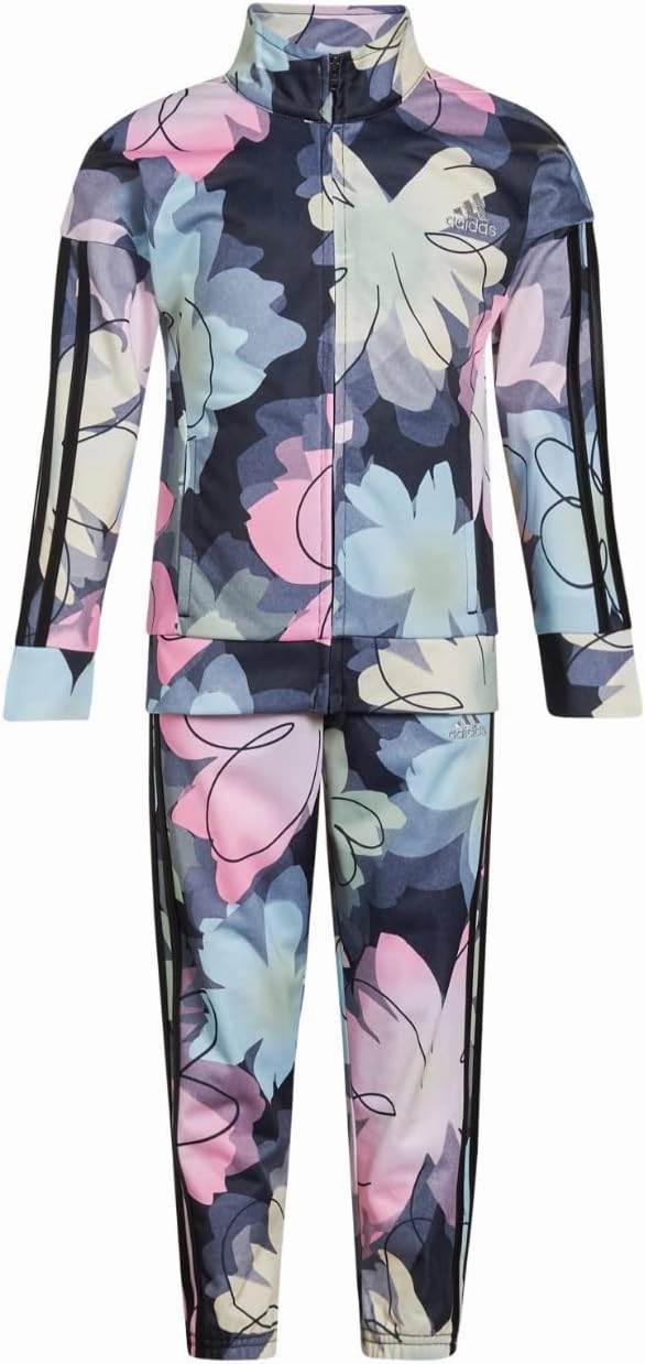 adidas Girl's Zip Front Classic Tricot Jacket and Joggers Set