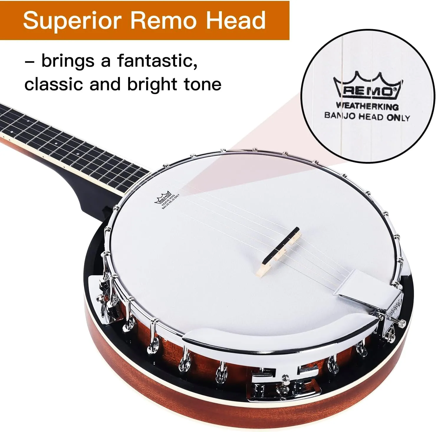 ADM Banjo 5 String Full Size Banjoes Set, 38" Beginner Banjo Kit with Resonator EQ, Remo Drum Head Open Closed Back, Gift Package Free Lessons Starter Accessories for Adults Teenager, Upgrade-Brown