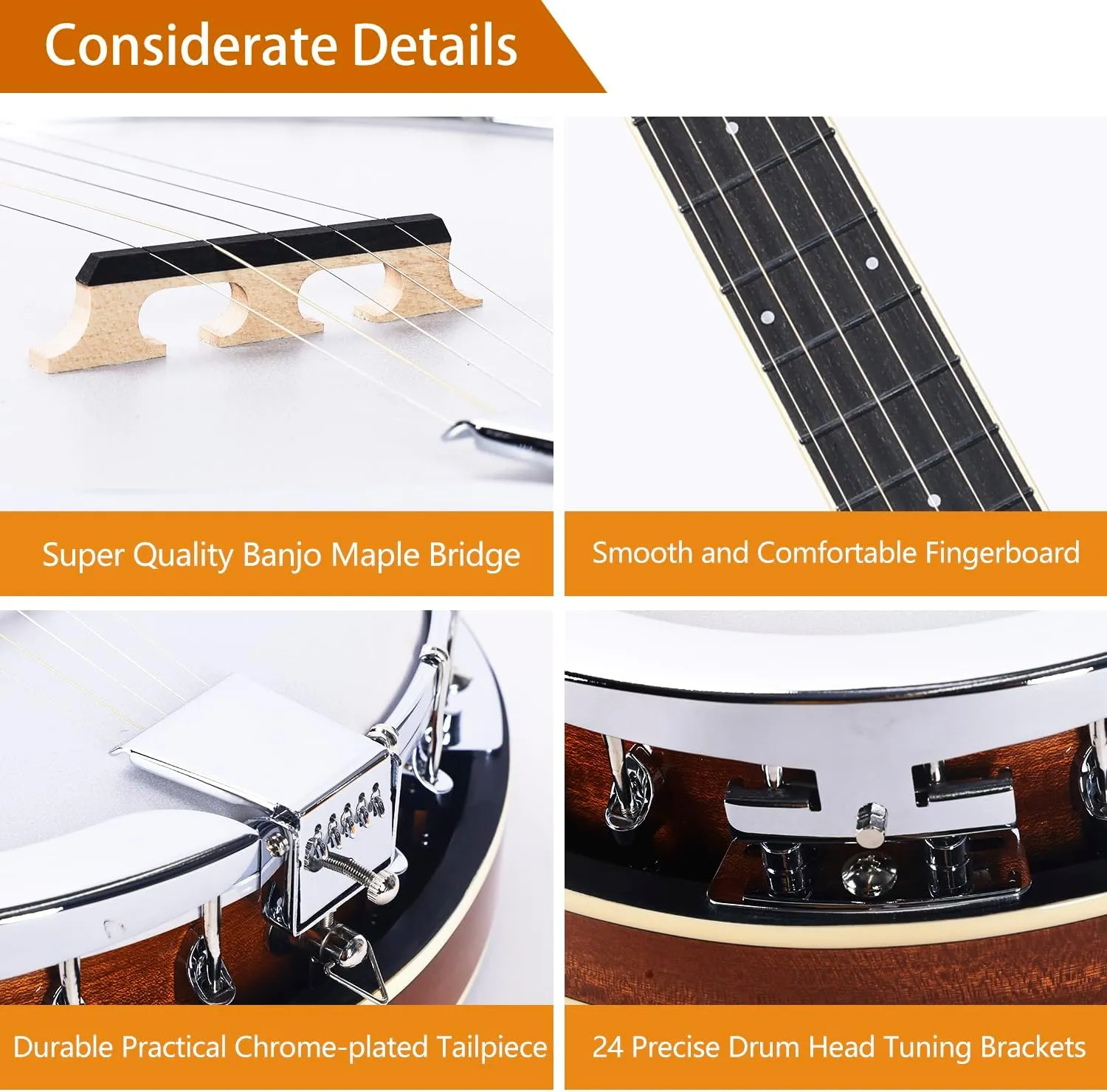 ADM Banjo 5 String Full Size Banjoes Set, 38" Beginner Banjo Kit with Resonator EQ, Remo Drum Head Open Closed Back, Gift Package Free Lessons Starter Accessories for Adults Teenager, Upgrade-Brown