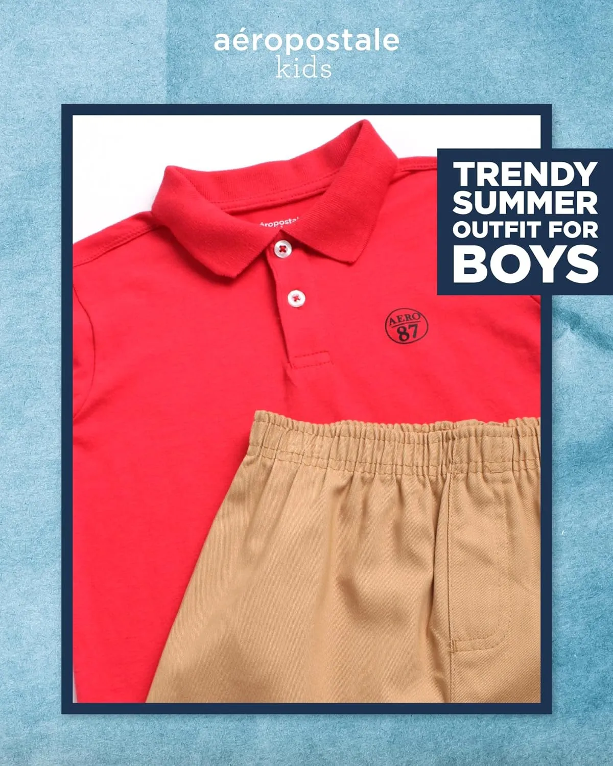 AEROPOSTALE Boys Short Sets - 2 Piece Short Sleeve Polo Shirt and Woven Cargo Shorts Summer Outfits for Boys (Sizes: 4-16)
