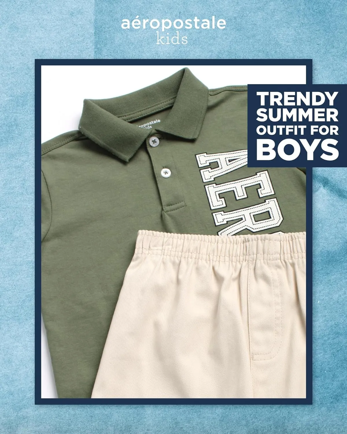 AEROPOSTALE Boys Short Sets - 2 Piece Short Sleeve Polo Shirt and Woven Cargo Shorts Summer Outfits for Boys (Sizes: 4-16)