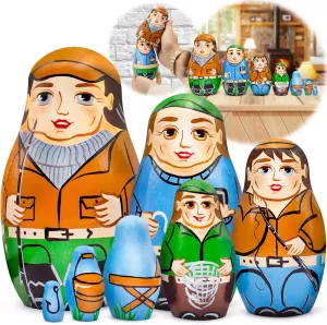 AEVVV Fishermen Nesting Dolls Set of 7 pcs - Russian Dolls for Fishing Office Decor - Matryoshka Doll with Fishing Decorations - Funny Fishing Gifts for Men