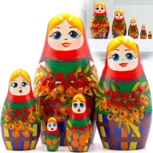 AEVVV Nesting Dolls Set of 5 pcs - Ukrainian Doll with Rowan Branches - Matryoshka Doll with Rowan Tree Decor - Ukrainian Folk Motives