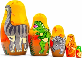 AEVVV Dinosaur Nesting Dolls Set of 5 pcs - Matryoshka Doll with Dinosaur Figurines - Wooden Dinosaur - Dinosaur Room Decor - Nesting Dolls Dinosaur