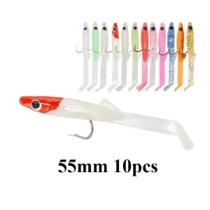 Afishlure 55mm Soft Eel Raglou Fishing Lure Set - 10pcs Paddle Tail Mackerel Bait for Sea and Freshwater