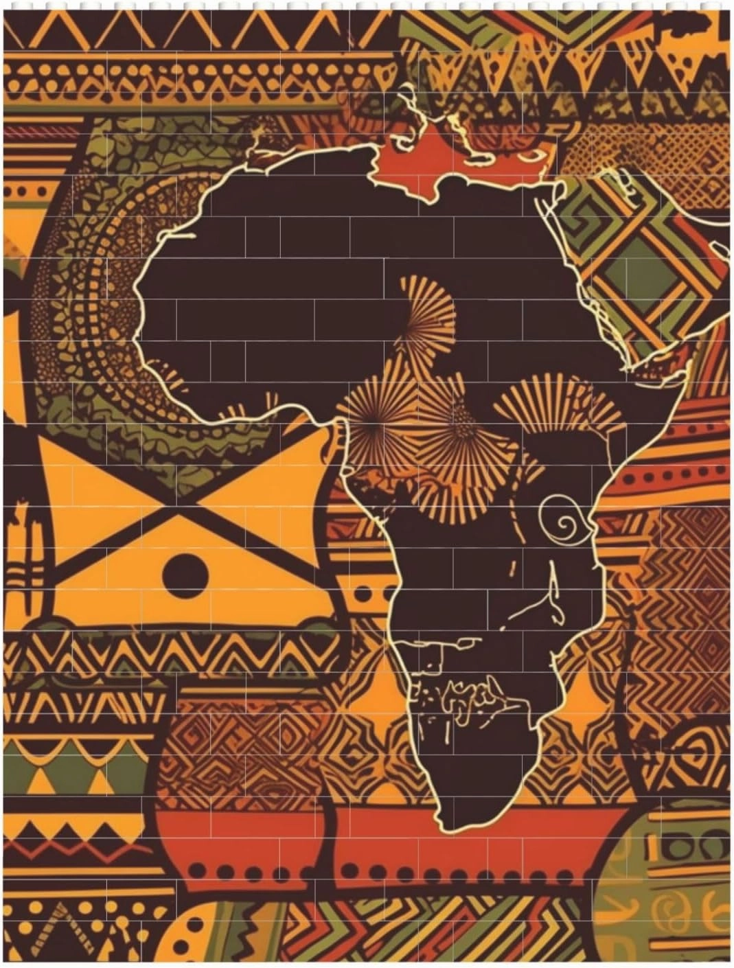 African Map Ethnic Pattern Building Block Puzzle Personalized Building Bricks Block Puzzle Building Family Keepsake DIY Brick Block Puzzles Valentine's Day Gifts for Home Decor Brick Puzzle