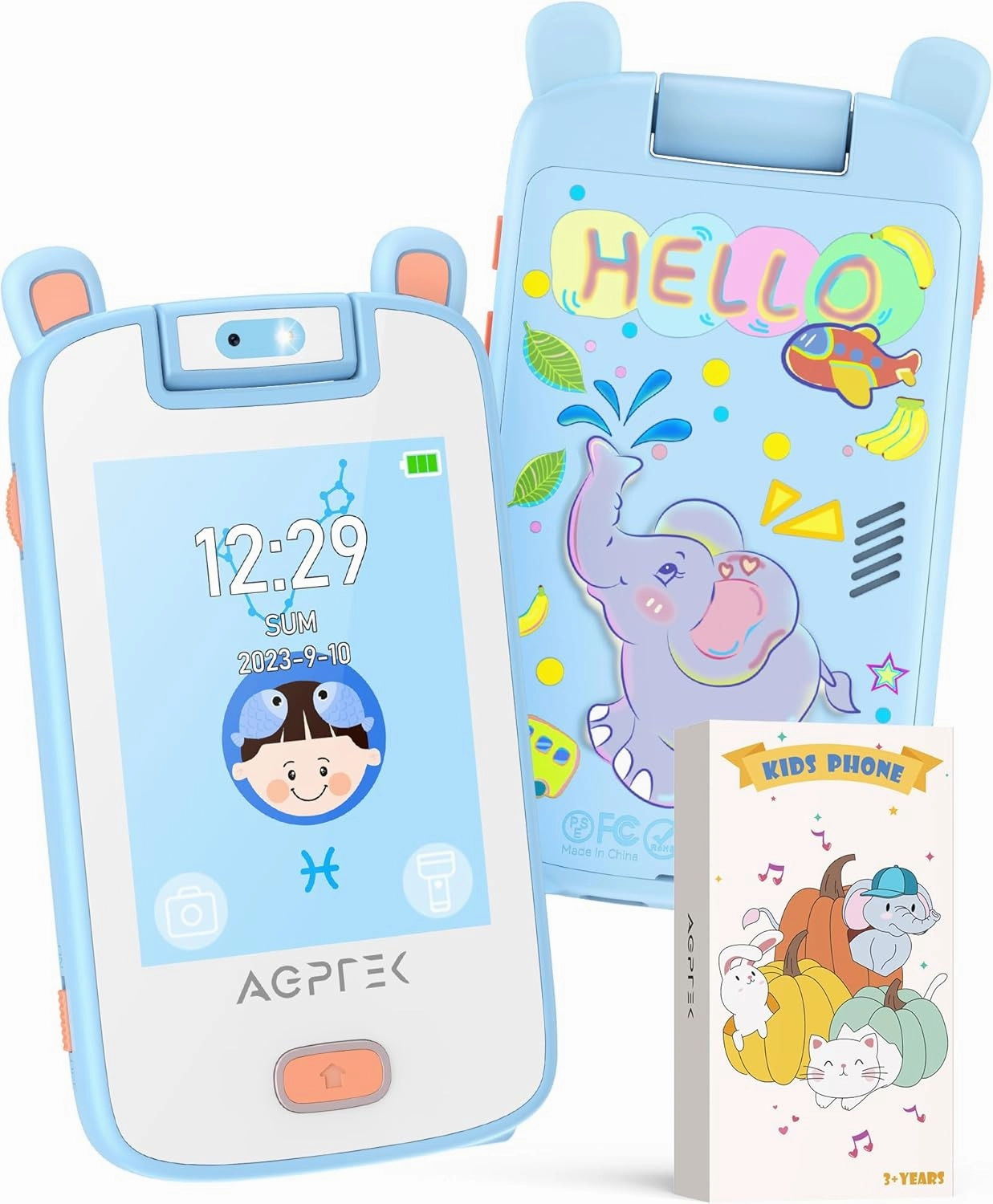 AGPTEK Kids Phone, Touchscreen Toy Phone with 32 GB TF Card,Toddler Cell Phone with Dual Camera, Preschool Learning Device for 3-7 Year Old Child, Christmas Birthday Gifts for Boys & Girls-Blue