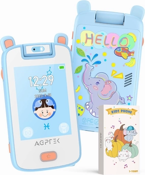 AGPTEK Kids Phone, Touchscreen Toy Phone with 32 GB TF Card,Toddler Cell Phone with Dual Camera, Preschool Learning Device for 3-7 Year Old Child, Christmas Birthday Gifts for Boys & Girls-Blue