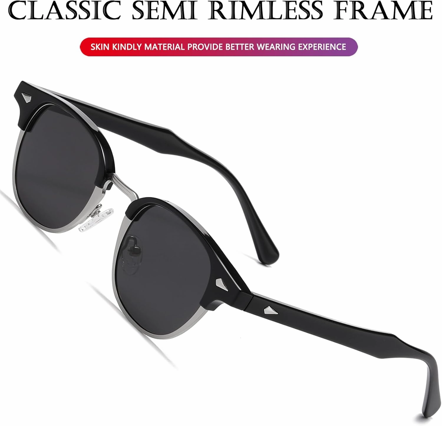 AIEYEZO Polarized Sunglasses for Men Women Classic Semi-Rimless Frame Sun Glasses Fashion Retro Designer Shades
