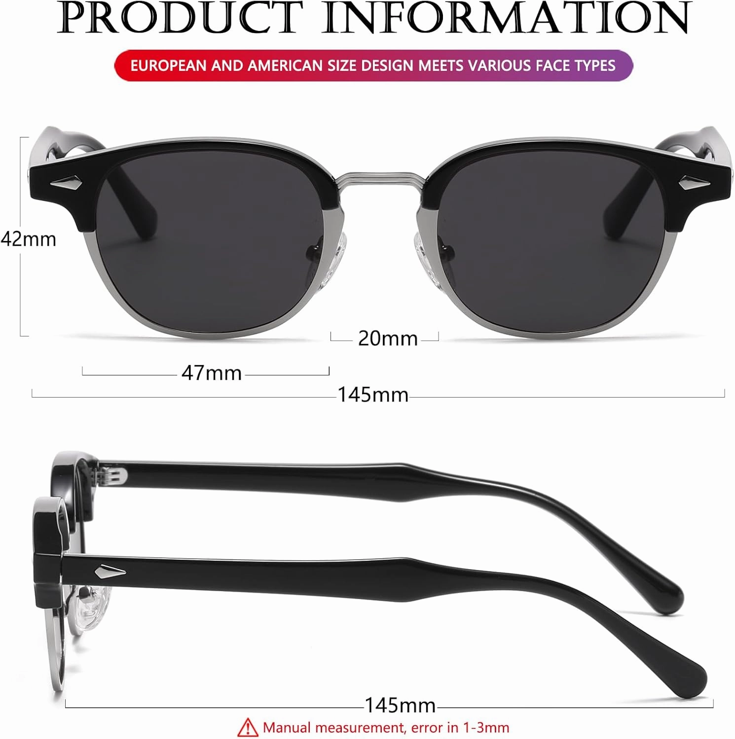 AIEYEZO Polarized Sunglasses for Men Women Classic Semi-Rimless Frame Sun Glasses Fashion Retro Designer Shades