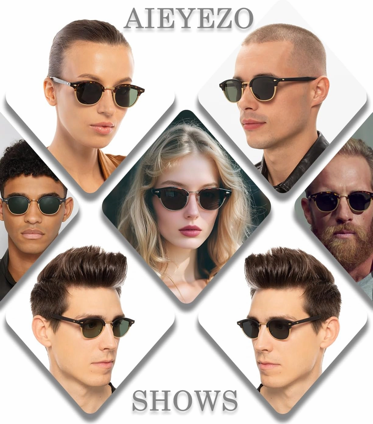 AIEYEZO Polarized Sunglasses for Men Women Classic Semi-Rimless Frame Sun Glasses Fashion Retro Designer Shades