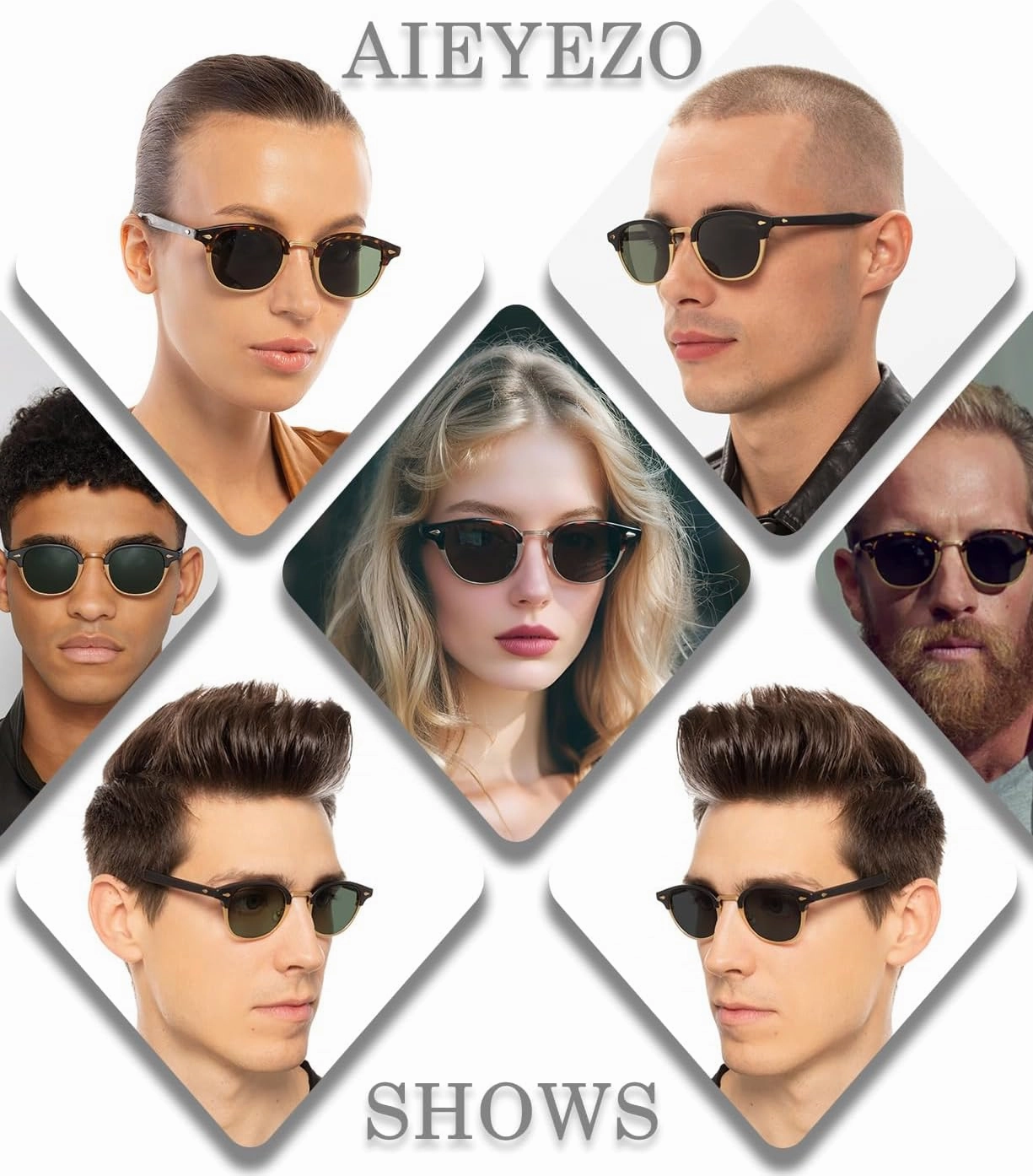 AIEYEZO Polarized Sunglasses for Men Women Classic Semi-Rimless Frame Sun Glasses Fashion Retro Designer Shades