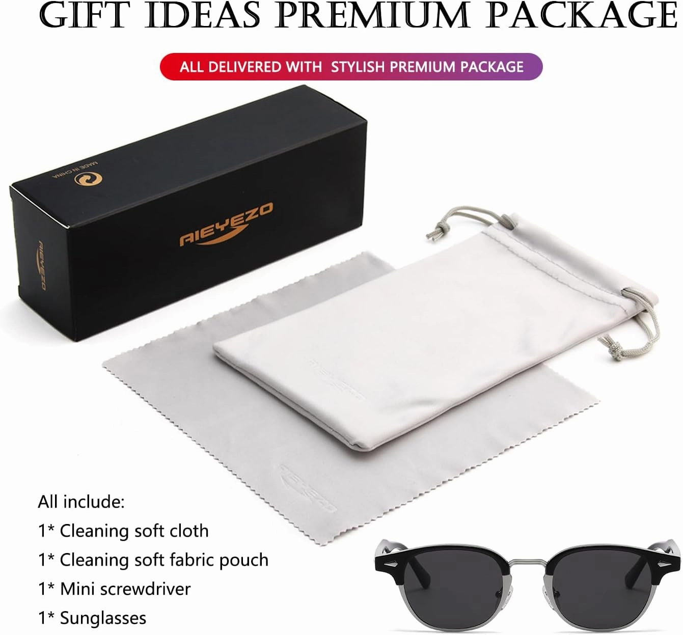 AIEYEZO Polarized Sunglasses for Men Women Classic Semi-Rimless Frame Sun Glasses Fashion Retro Designer Shades