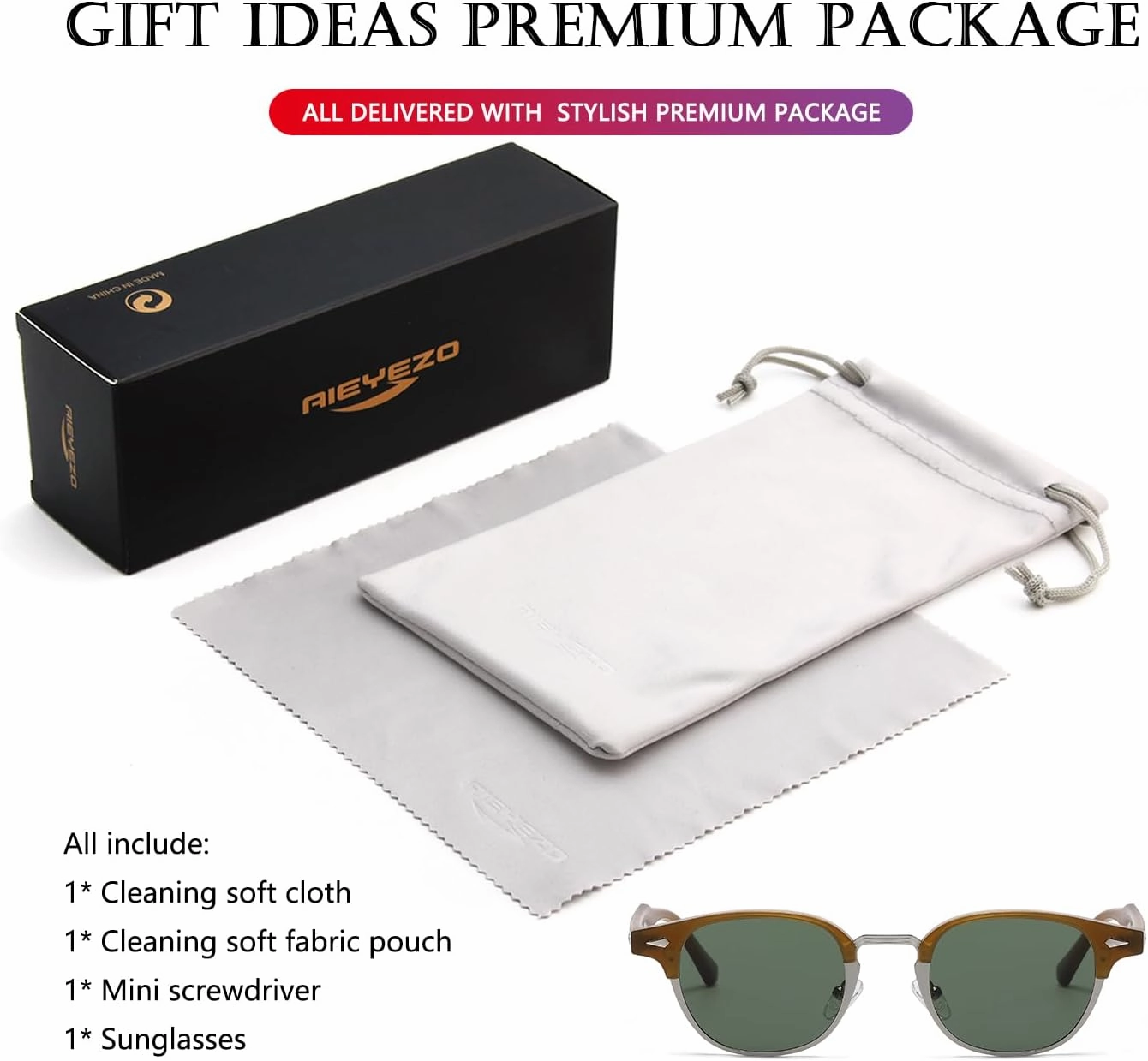 AIEYEZO Polarized Sunglasses for Men Women Classic Semi-Rimless Frame Sun Glasses Fashion Retro Designer Shades