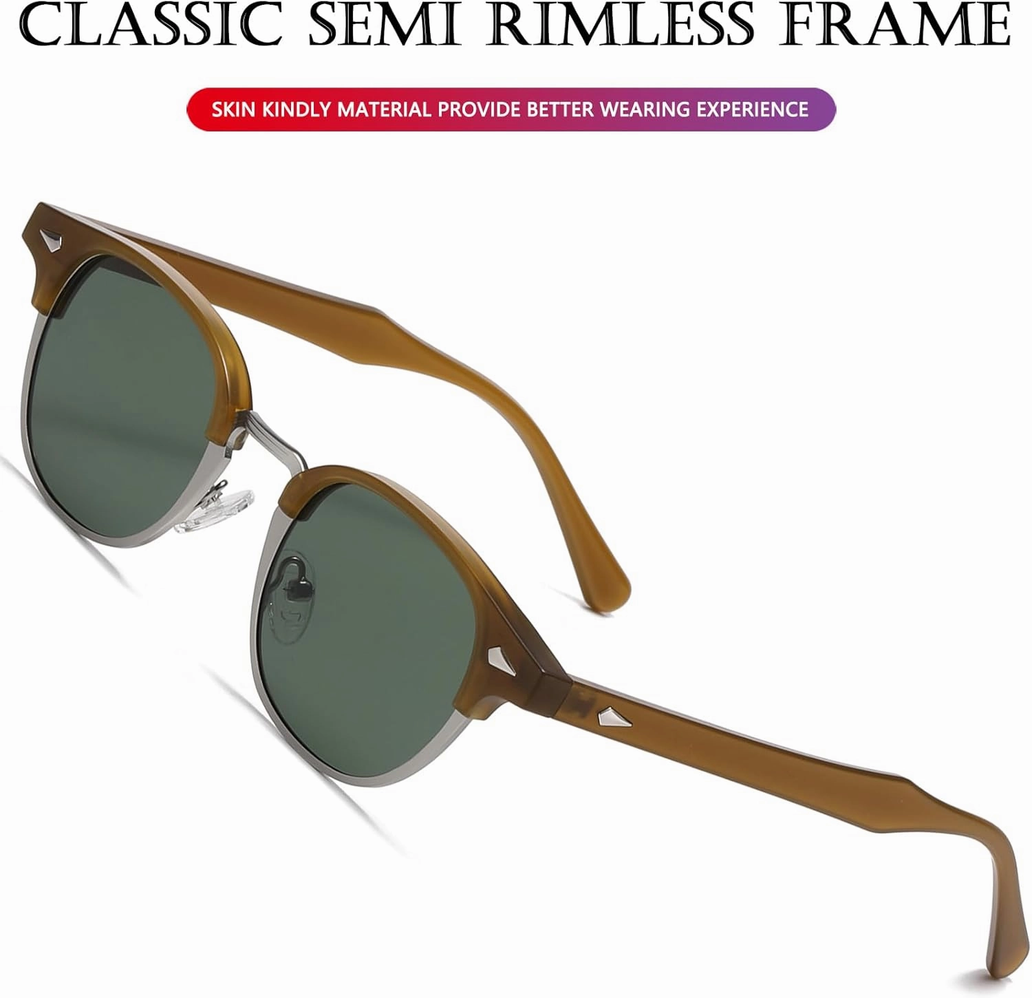 AIEYEZO Polarized Sunglasses for Men Women Classic Semi-Rimless Frame Sun Glasses Fashion Retro Designer Shades