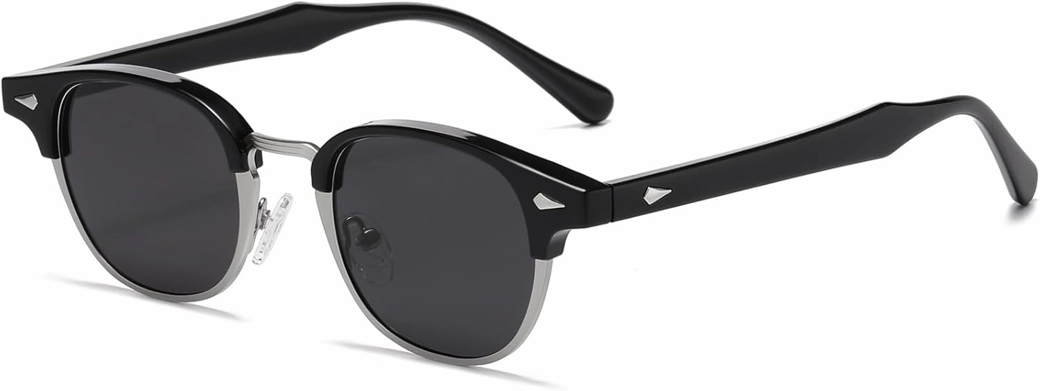 AIEYEZO Polarized Sunglasses for Men Women Classic Semi-Rimless Frame Sun Glasses Fashion Retro Designer Shades