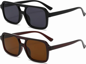 AIEYEZO Retro Square Sunglasses for Women Men Trendy Rectangle Aviator Sun Glasses Vintage 70s Shades