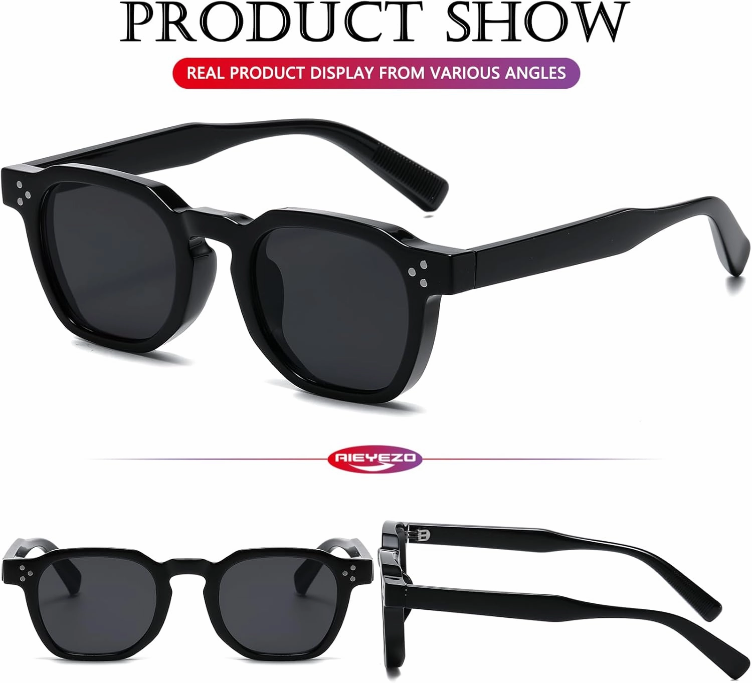 AIEYEZO Retro Sunglasses for Womens Mens Square Thick Framed Shades Trendy Vintage Sun Glasses