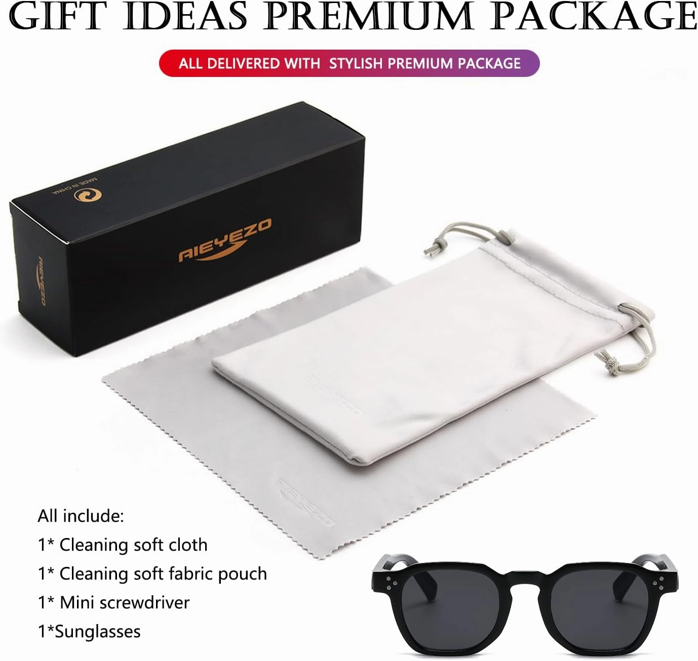 AIEYEZO Retro Sunglasses for Womens Mens Square Thick Framed Shades Trendy Vintage Sun Glasses