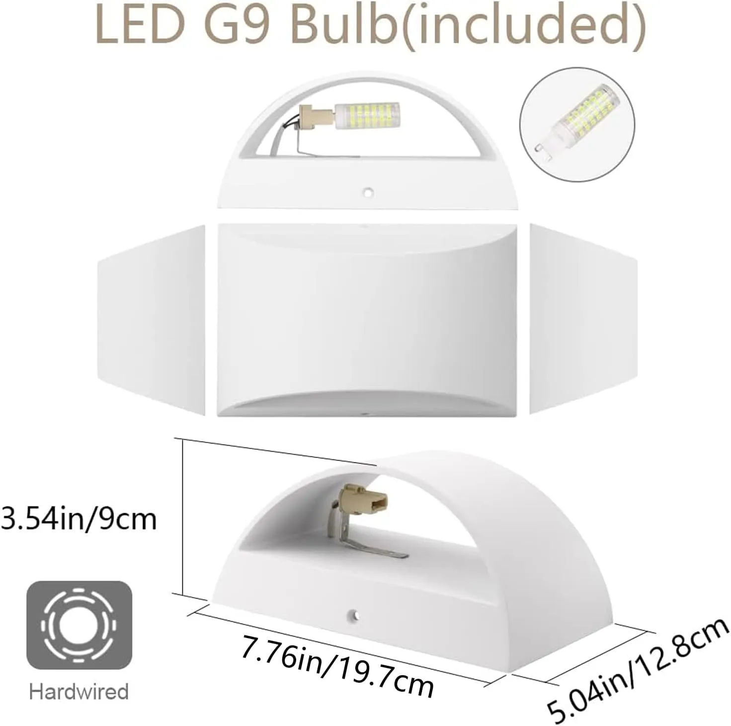 Aipsun Indoor Aluminum Modern LED Wall Sconce Hardwired Interior Wall Lights Set of 2 Up and Down Wall Mount Light for Living Room Bedroom Hallway Corridor Cool White 6000K(with G9 Bulbs)