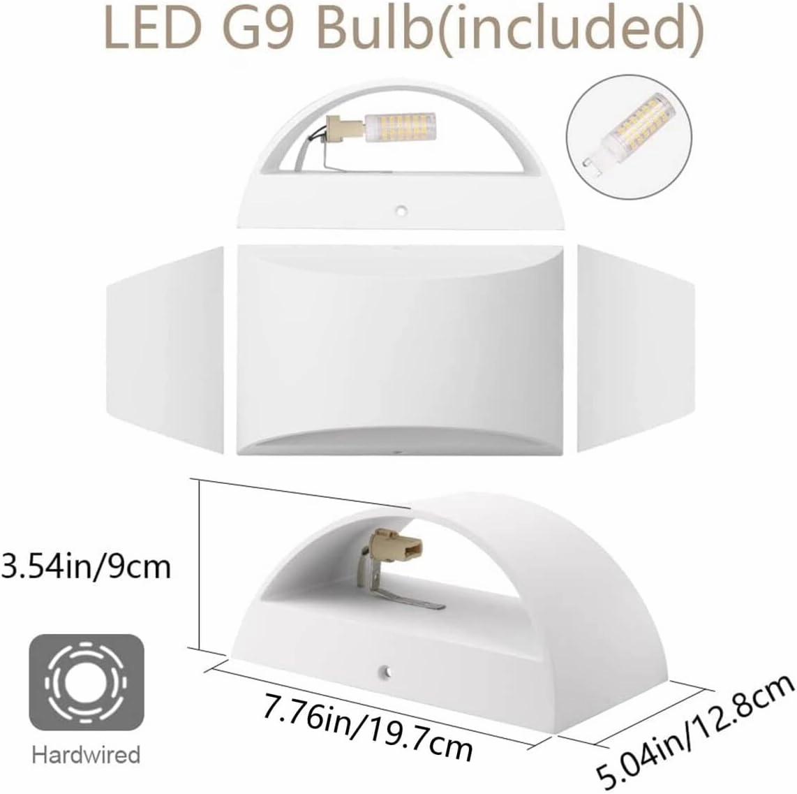 Aipsun Aluminum Modern Indoor LED Wall Sconce Hardwired Interior Wall Lights Set of 2 Up and Down Wall Mount Light for Living Room Bedroom Hallway Corridor Warm White 3000K(with G9 Bulbs)