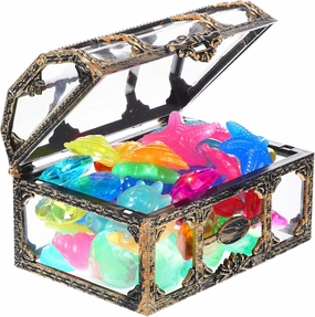 Alasum 1Set Colorful Diving Gems with Treasure Chest Glow the Dark Plastic Jewels for Pool Parties Halloween Treasure Hunt Props Fun Underwater Accessories