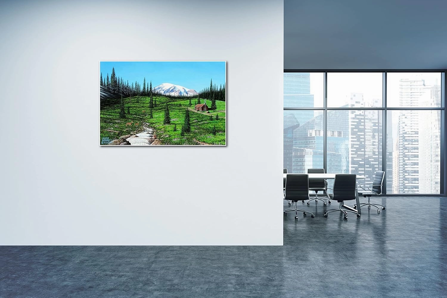 Alpine Meadow Cabin Giclee Art Print Poster from Drawing and Painting by Artist Mike Bennett 30" x 45"