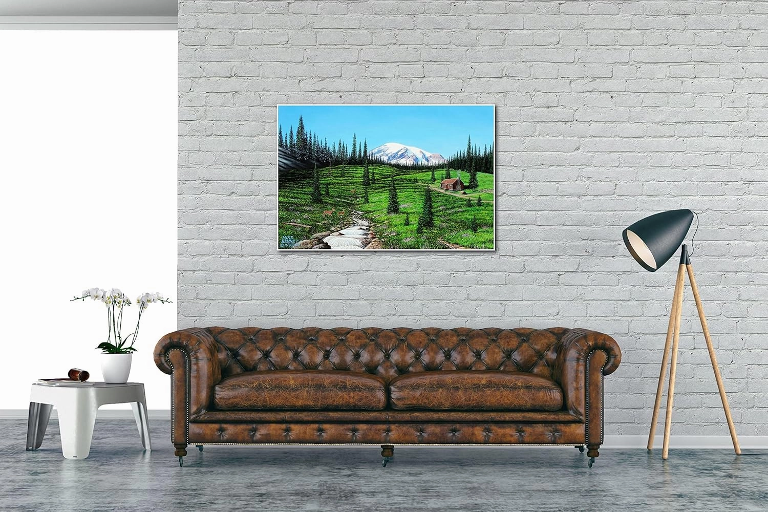Alpine Meadow Cabin Giclee Art Print Poster from Drawing and Painting by Artist Mike Bennett 30" x 45"