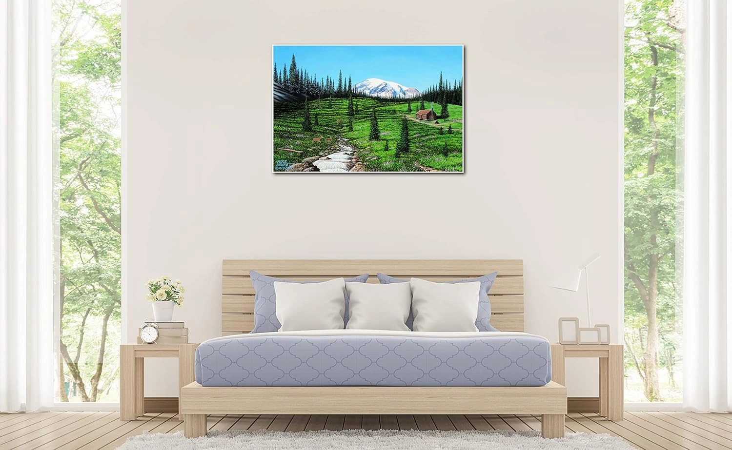 Alpine Meadow Cabin Giclee Art Print Poster from Drawing and Painting by Artist Mike Bennett 30" x 45"