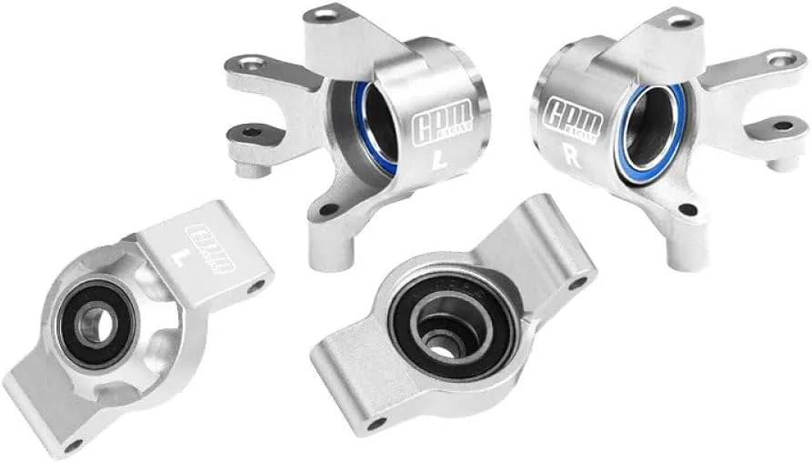 Aluminum 7075 Alloy Front Steering Blocks & Rear Hub Stub Axle Carriers with Oversize Bearing for Traxxas 1:16 Mini Maxx 4WD 107154-1 / Mini XRT VXL-3S 108076-1 Monster Truck Upgrades - Silver