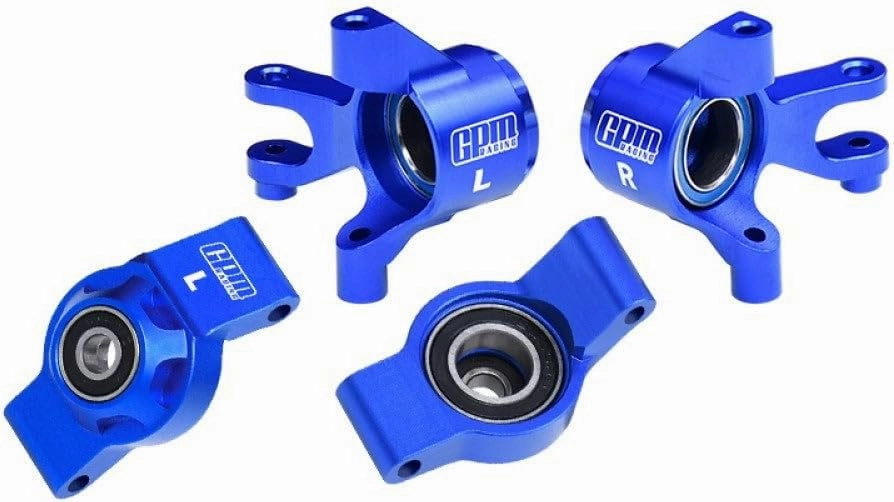 Aluminum 7075 Alloy Front Steering Blocks & Rear Hub Stub Axle Carriers with Oversize Bearing for Traxxas 1:16 Mini Maxx 4WD 107154-1 / Mini XRT VXL-3S 108076-1 Monster Truck Upgrades - Blue