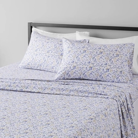 Amazon Basics Lightweight Super Soft Easy Care Microfiber 4 Piece Bed Sheet Set With 14-inch Deep Pockets, Full, Blue Floral,Printed