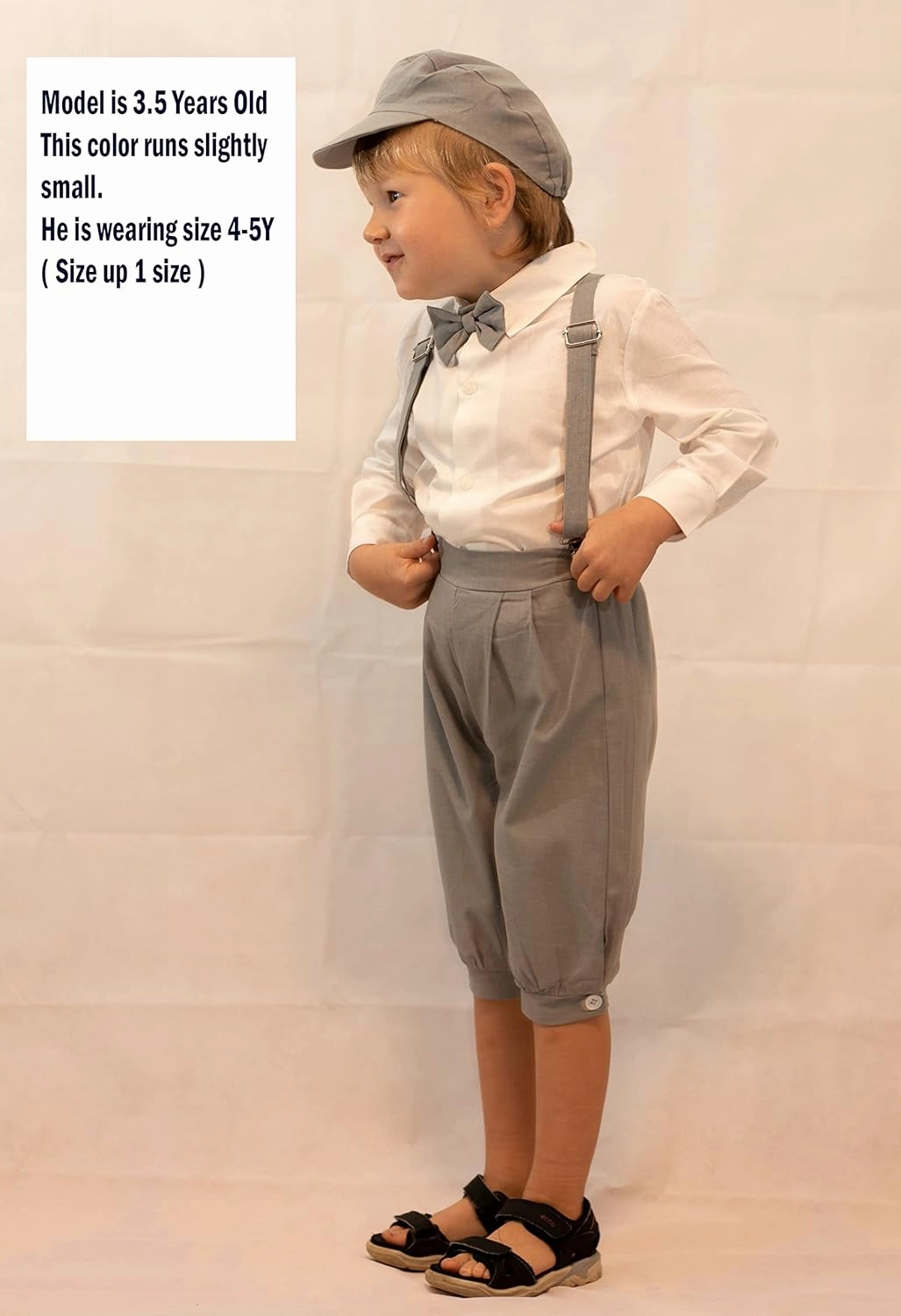 AMK Baby Toddler Little Boys Vintage Knickerbocker Suit Set - 5 pc Suspender Bowtie Hat Knickers Retro Suit…