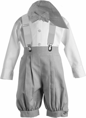 AMK Baby Toddler Little Boys Vintage Knickerbocker Suit Set - 5 pc Suspender Bowtie Hat Knickers Retro Suit…