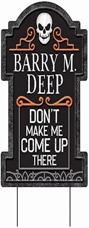 Amscan Spooktacular Barry M. Deep Metal Tombstone Yard Stake - 22 Inch - Colorful & Durable - Perfect Halloween Decor, 1 Piece