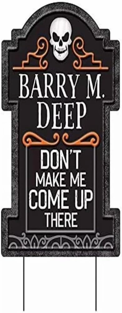 Amscan Spooktacular Barry M. Deep Metal Tombstone Yard Stake - 22 Inch - Colorful & Durable - Perfect Halloween Decor, 1 Piece