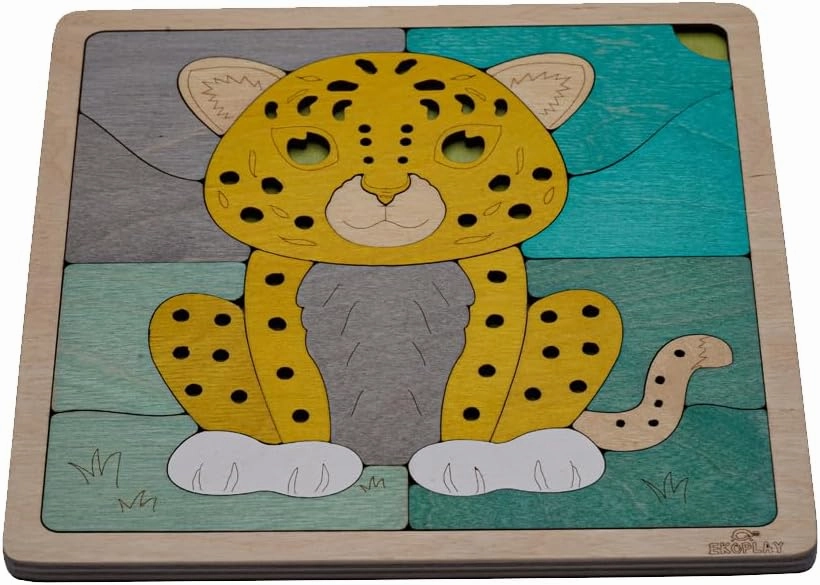 Amur Leopard Wooden Puzzle | 20 Pieces Jigsaw Puzzle | Endangered Animals for Kids 3 Years and Above