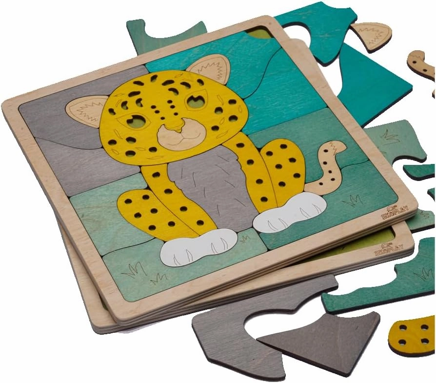 Amur Leopard Wooden Puzzle | 20 Pieces Jigsaw Puzzle | Endangered Animals for Kids 3 Years and Above