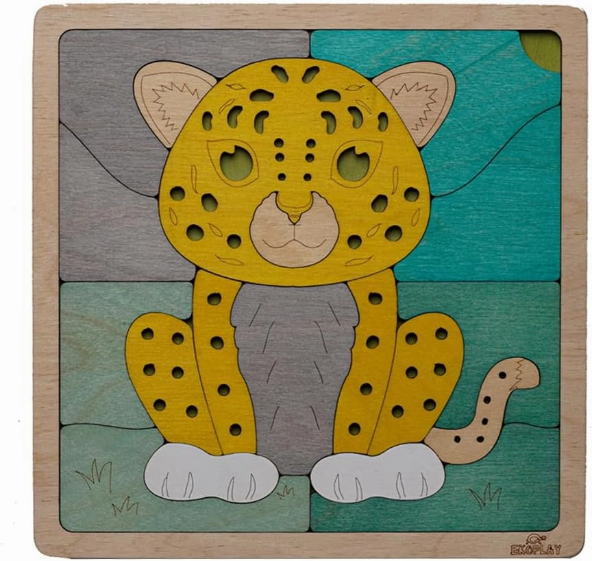 Amur Leopard Wooden Puzzle | 20 Pieces Jigsaw Puzzle | Endangered Animals for Kids 3 Years and Above