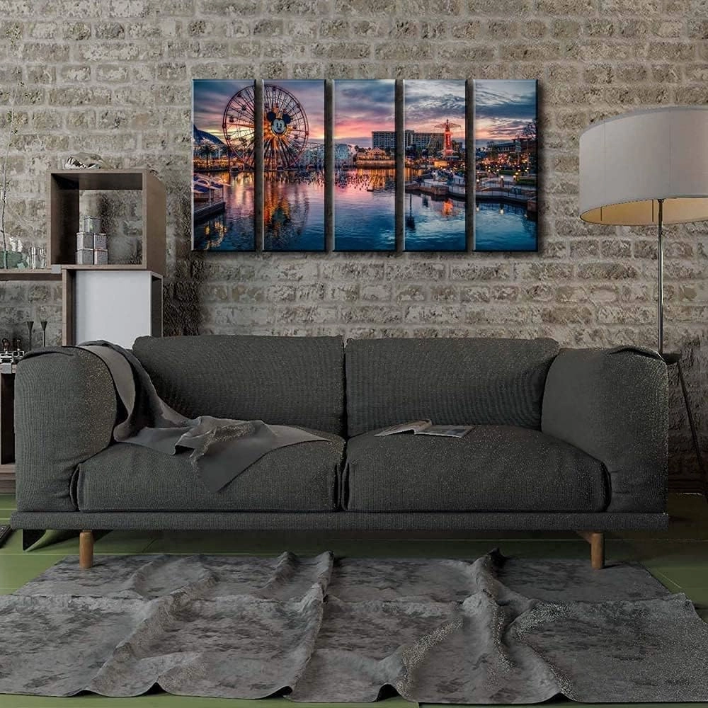Amusement Park Wall Art for Living Room Bedroom Wall Decor National Anime Castle Photo Canvas Prints Nursery Room Ferris Wheel Scenic Picture Nature Panoramic Poster Artwork Home Decorations 12x32” 5P