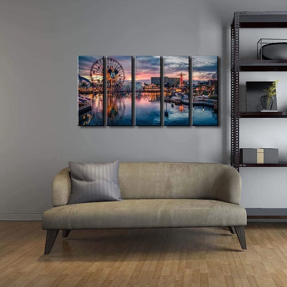 Amusement Park Wall Art for Living Room Bedroom Wall Decor National Anime Castle Photo Canvas Prints Nursery Room Ferris Wheel Scenic Picture Nature Panoramic Poster Artwork Home Decorations 12x32” 5P