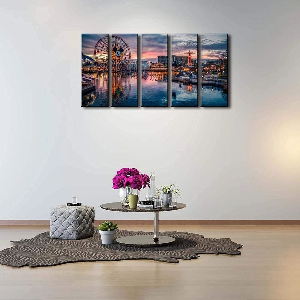 Amusement Park Wall Art for Living Room Bedroom Wall Decor National Anime Castle Photo Canvas Prints Nursery Room Ferris Wheel Scenic Picture Nature Panoramic Poster Artwork Home Decorations 12x32” 5P