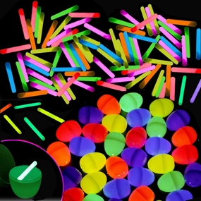 Amy & Benton 144 Easter Glow Eggs with 288 Mini Glow Sticks for Kids-Easter Eggs Glow in the Dark Egg Hunt Game Bulk Party Favors Boys Girls Classroom Prizes Decorations