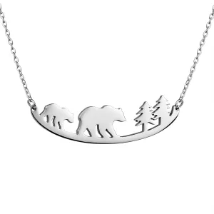 Animal Necklace for Women Cute Moose Elk Bear Wolf Animal Mountain and Tree Pendant Charm Curved Bar Necklace Stainless Steel Animal Jewelry Gifts for Women Men