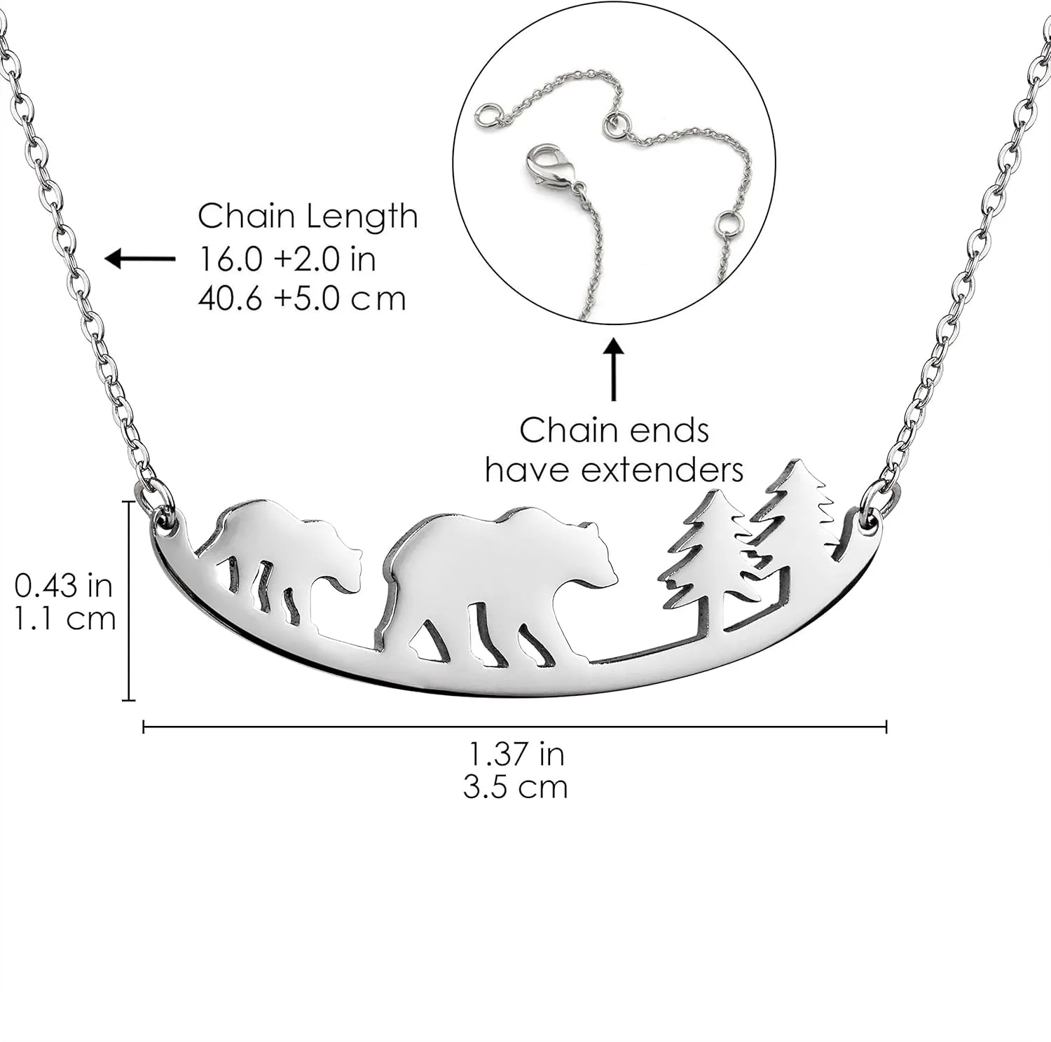 Animal Necklace for Women Cute Moose Elk Bear Wolf Animal Mountain and Tree Pendant Charm Curved Bar Necklace Stainless Steel Animal Jewelry Gifts for Women Men