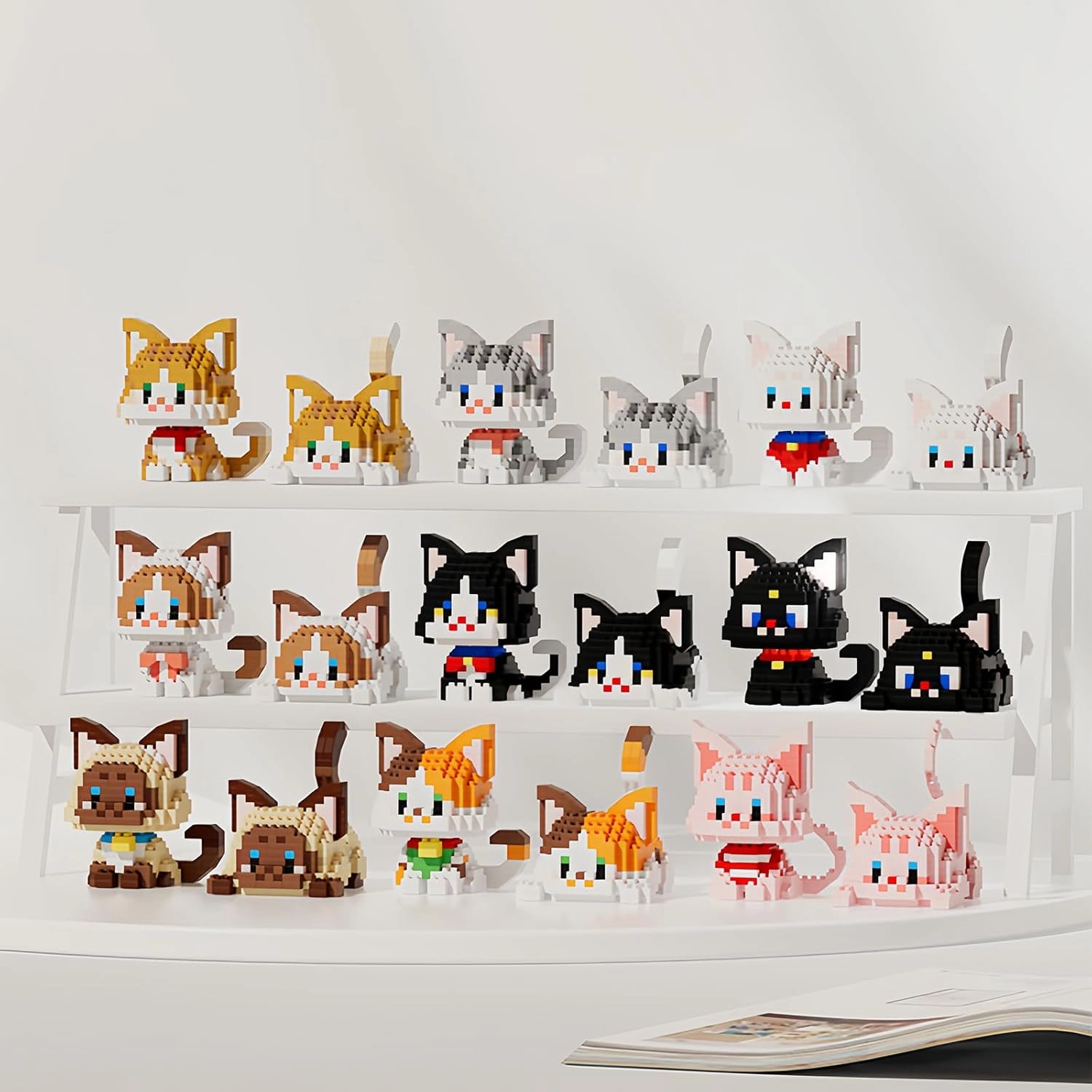 Animal Micro Building Blocks Set Mini Cat Building Toy Bricks Kits for Adult and Kids (2 in 1 Black and White cat)